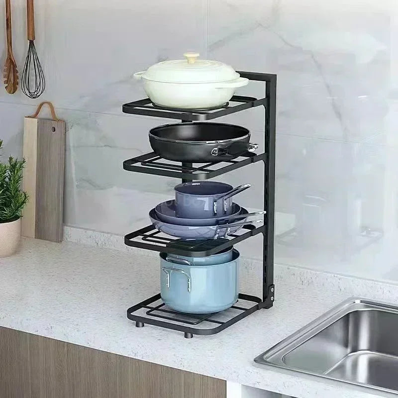 Kitchen Under Sink Pot Holder Multilayer Frying Pan Rice Cooker Seasoning Storage Rack Adjustable Stainless Steel Organizer