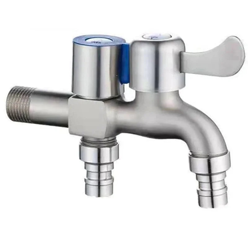 Stainless Steel Faucet Double Outlet Dual Control Water Tap One in Two Out Faucet 1/2" Bidet Faucets