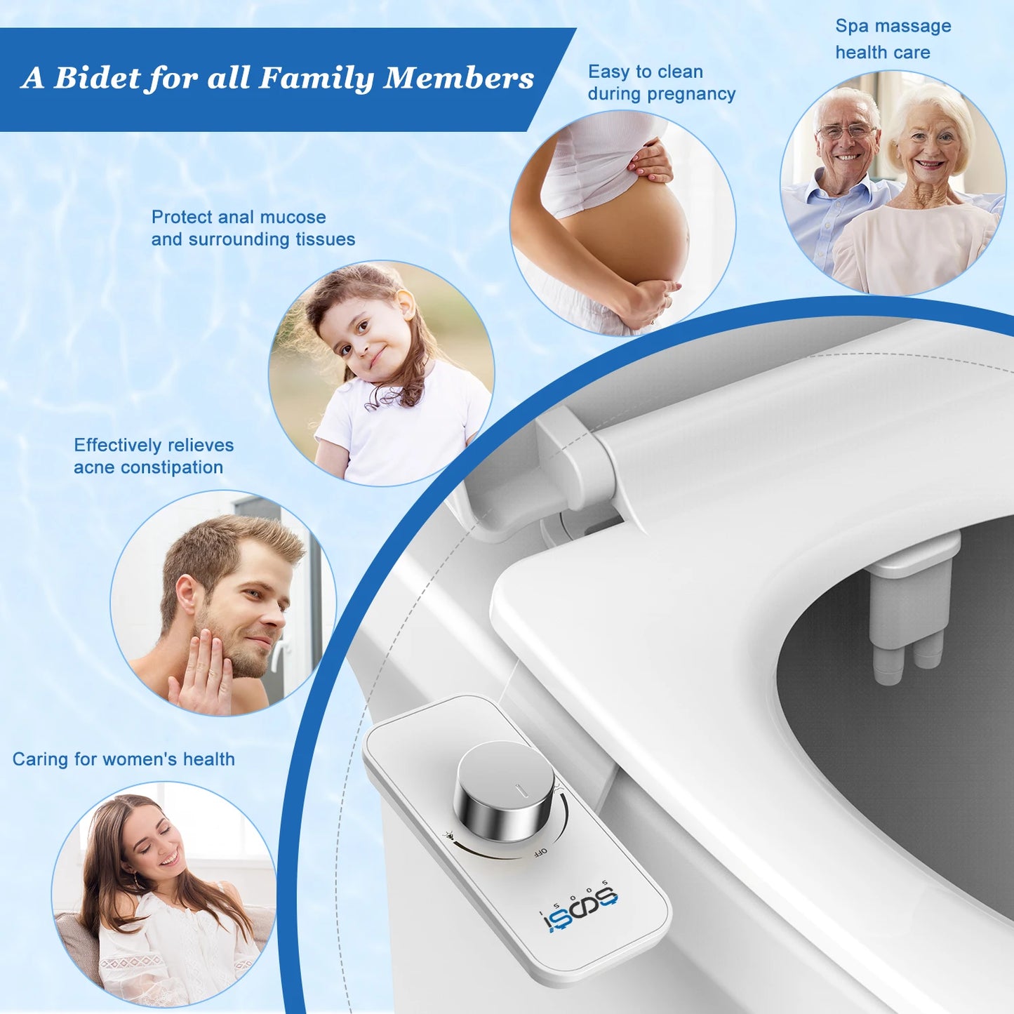 Non-Electric Bidet Toilet Seat Attachment with Pressure Controls, Retractable Self-Cleaning Dual Nozzles for Frontal & Rear Wash