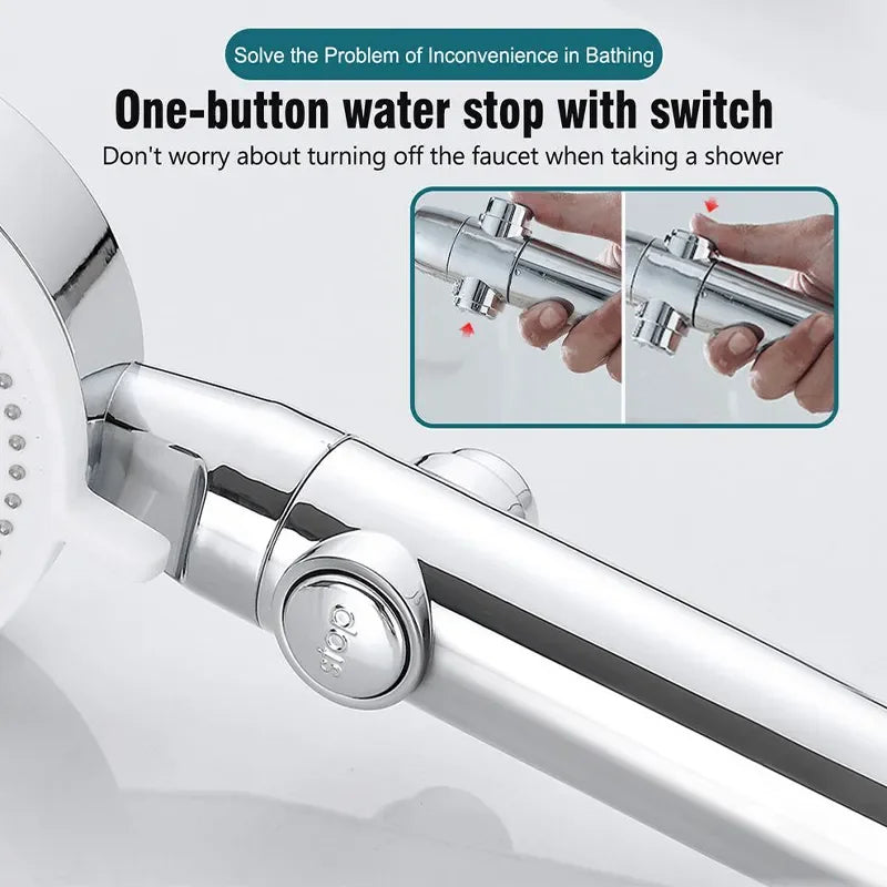 High Pressure Shower Head 5 Modes Adjustable One-Key Stop Spray Nozzle
