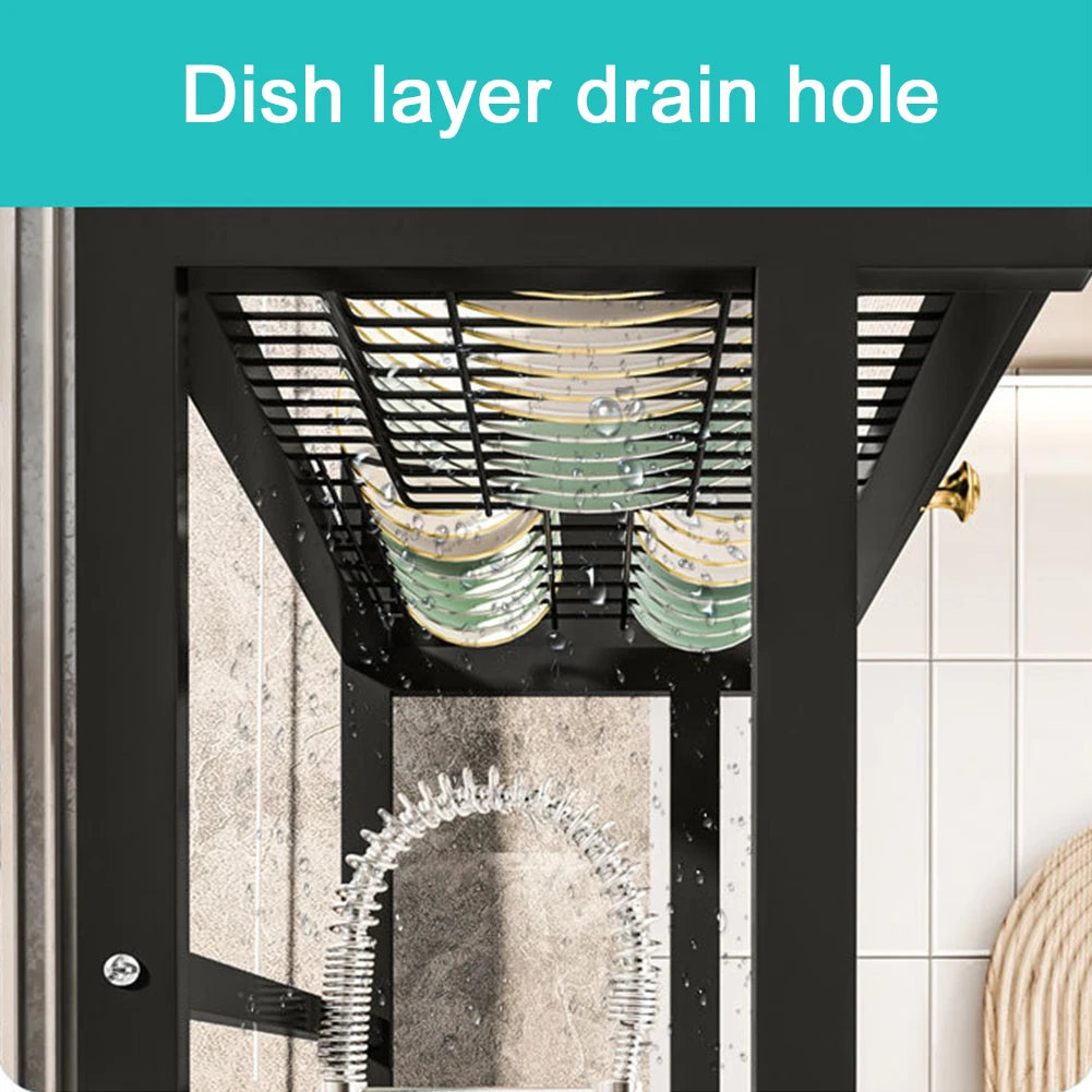 Multi Organizer Cabinet Steel Over The Sink Dish Drying Rack 3-Tier Utensil Cup Holder Large Over The Sink Dish Rack with Cover