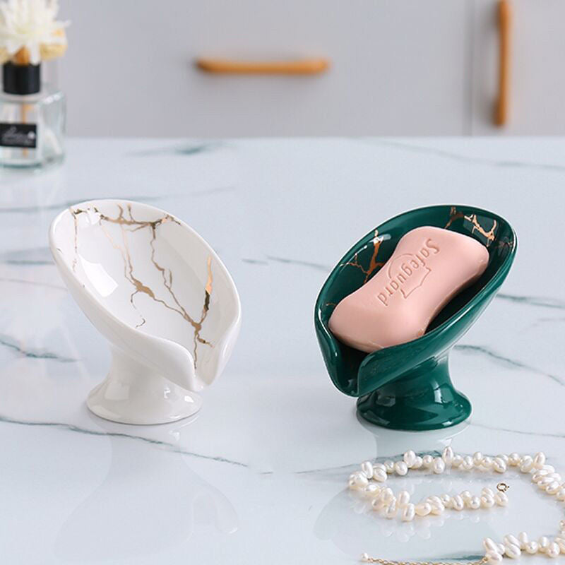ceramic Leay shower soap holder, drain hole tray