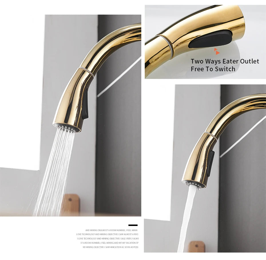 Gold Kitchen Faucets Silver Single Handle Pull Out Kitchen Tap Single Hole Water Mixer