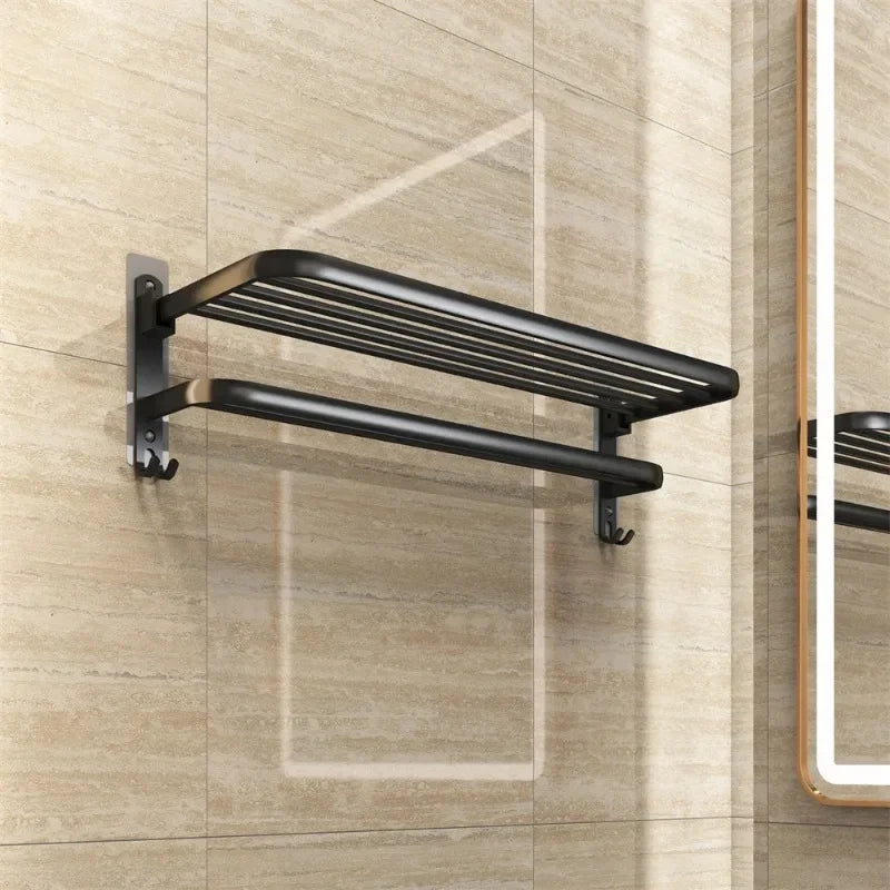 ZEXEF 1/2 Layer Bathroom and Shower Accessories for Bath Towel Rack Organizer Black Drilling Movable
