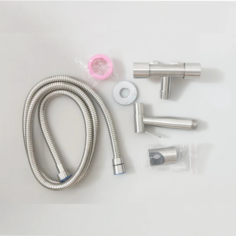 Bidet Sprayer Set 304 Stainless Steel Two Way Faucet With 1.5M Flexible Hose