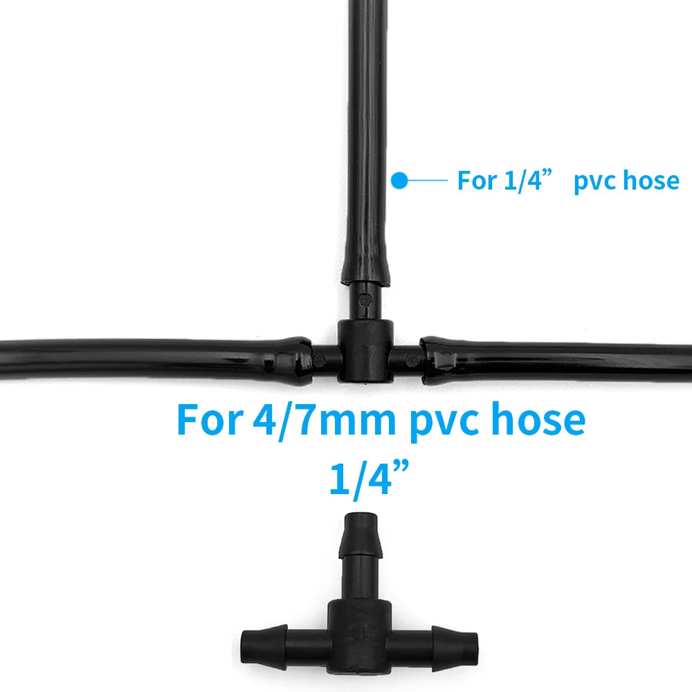 50PCS Plastic Barbed 3-Way TEE Connector for 4/7mm Tubing Watering Pipe Hose Couplings Micro Drip Irrigation Garden Tools