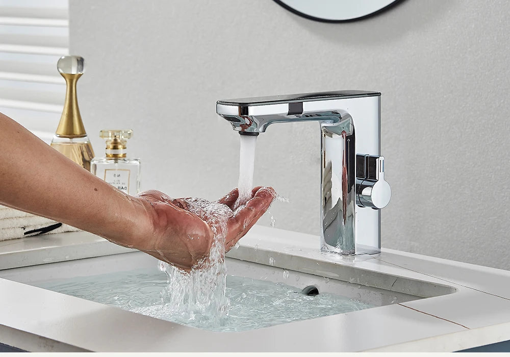 Touchless Sensor Basin Faucet Smart Digital Display  Faucets  Hot Cold Water Mixer