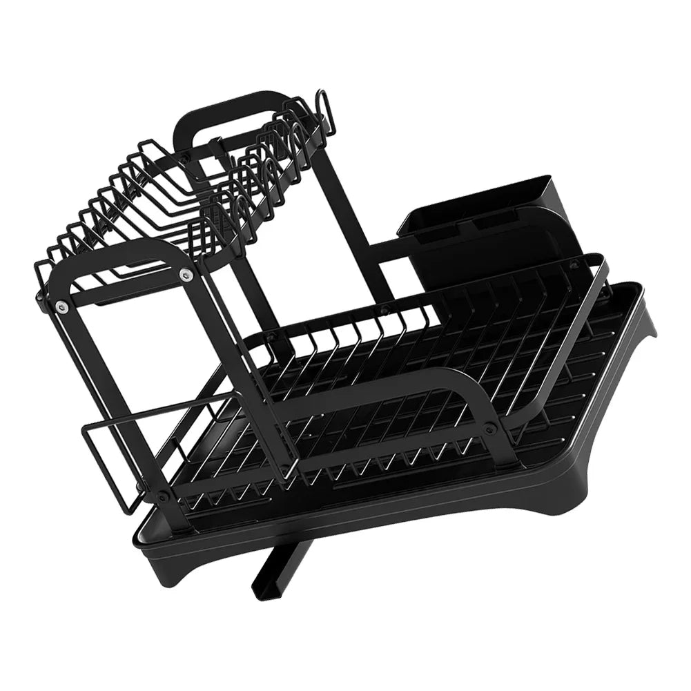 New 360° rotating storage rack double-layer kitchen tableware drying rack with drain
