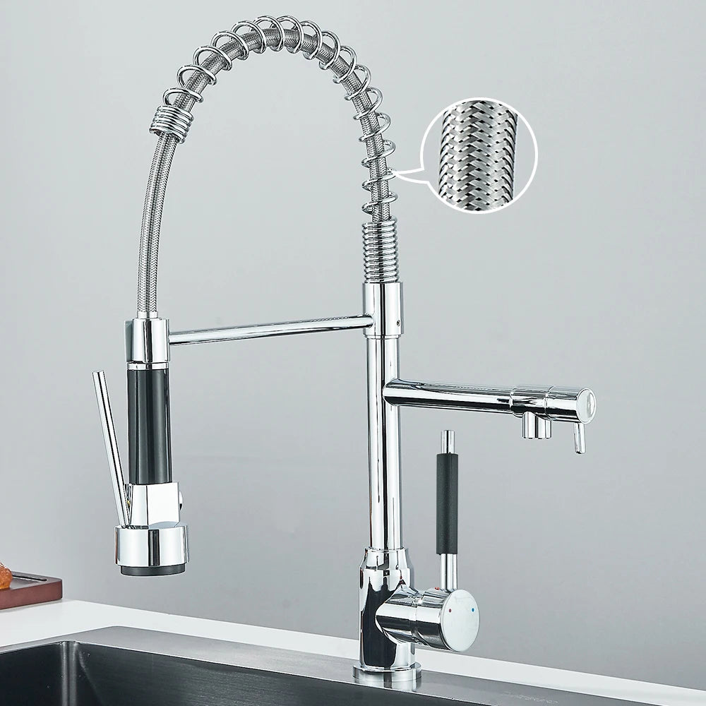 Pull Down Spring Kitchen Faucet Single Lever Hot Cold Mixer