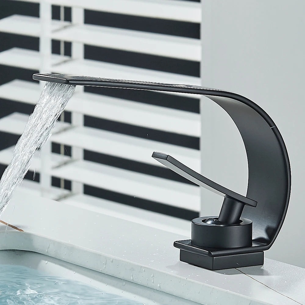 Waterfall Bathroom Sink Faucet Single Handle Basin Faucet Hot Cold Water Mixer
