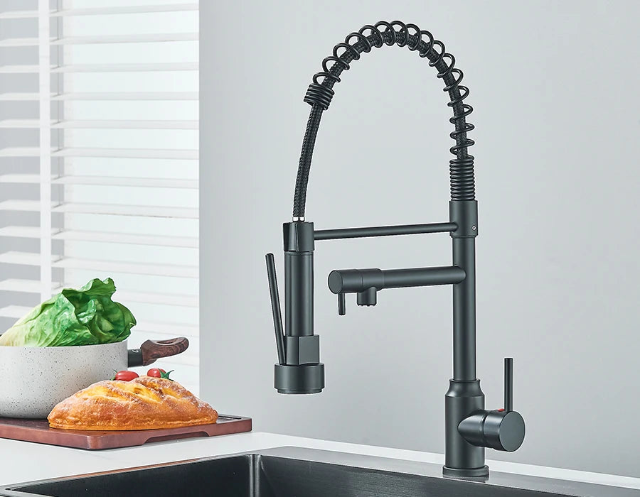 Pull Down Spring Kitchen Faucet Single Lever Hot Cold Mixer