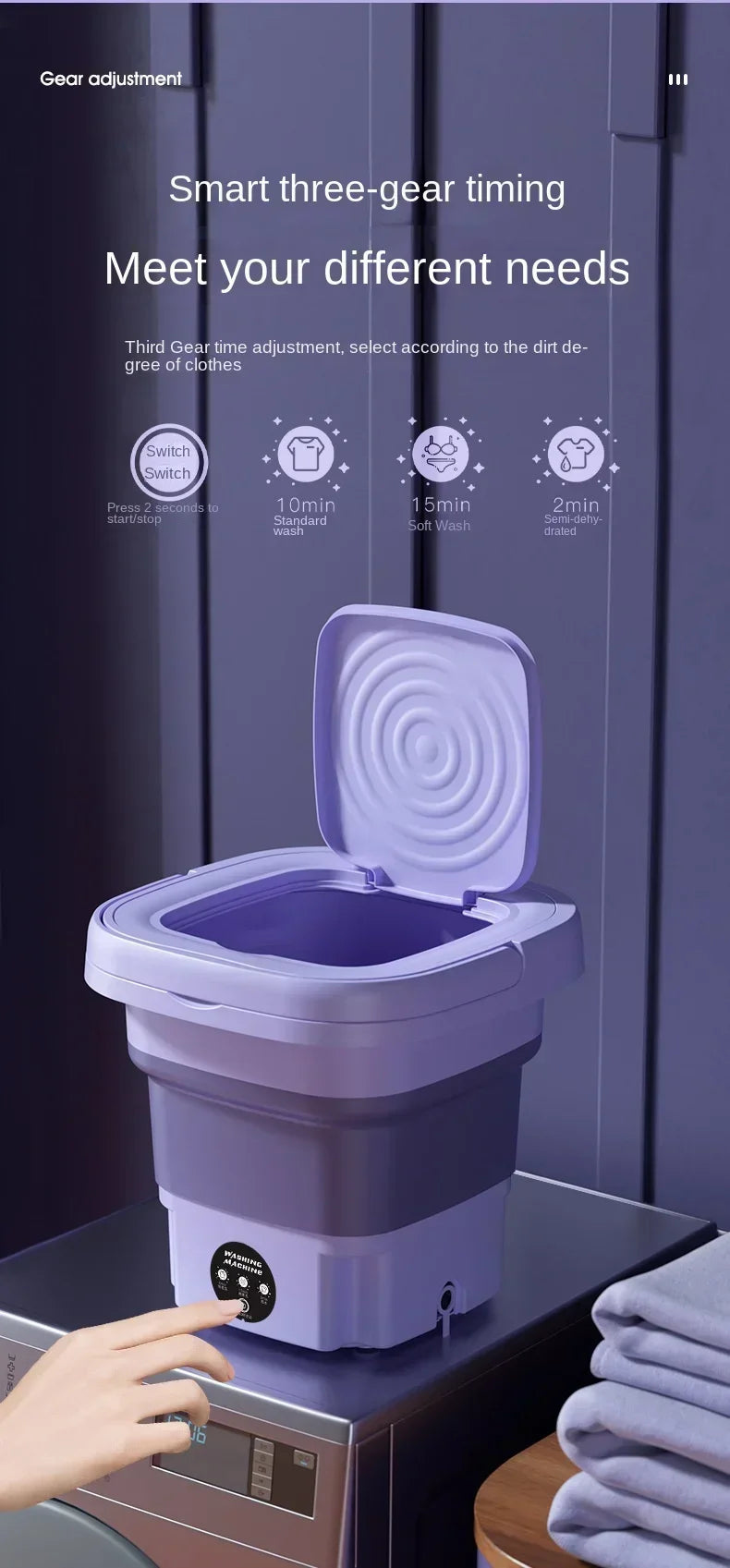 8L Portable Folding Washing Machine Bucket for ,Small Travel Washing Machine
