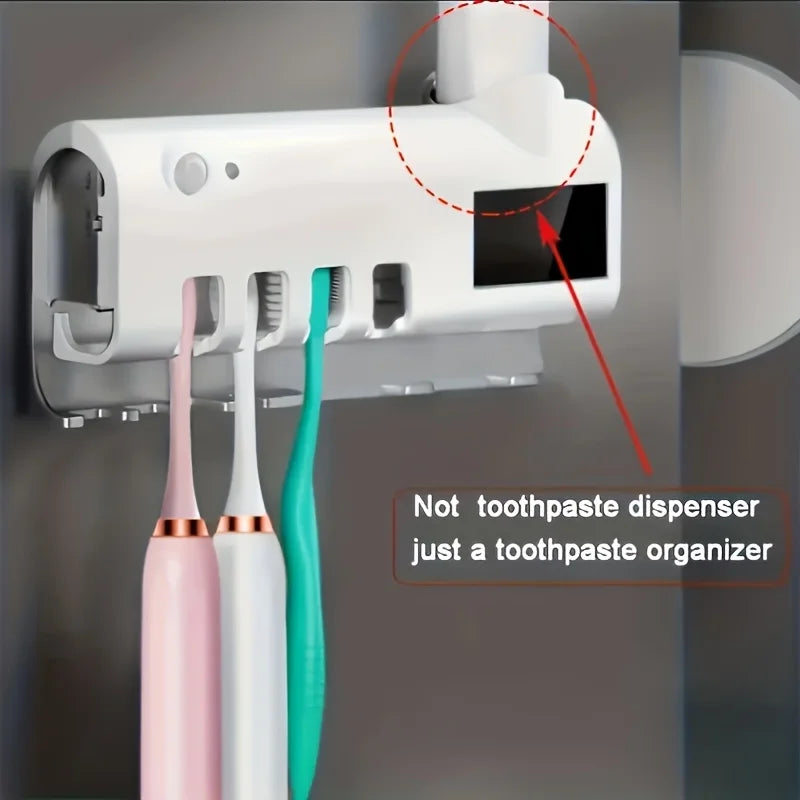 White Smart Toothbrush Holder Auto Dispenser USB Charging Wall Mount