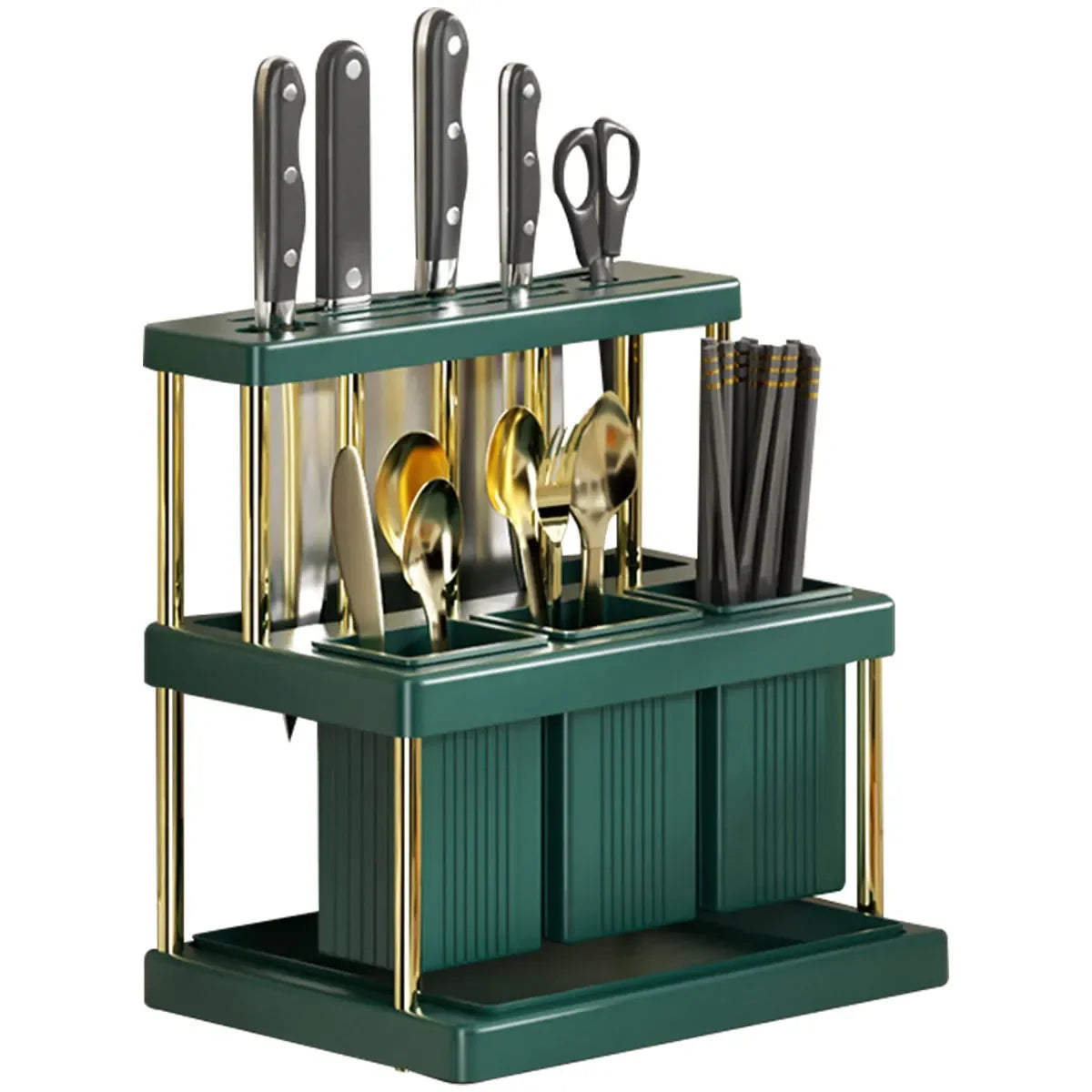 Kitchen Knife Holder Multi-Function Cutter and Cutlery Drainer Rack PP Space Saving Kitchen Utensil Organizer Rack