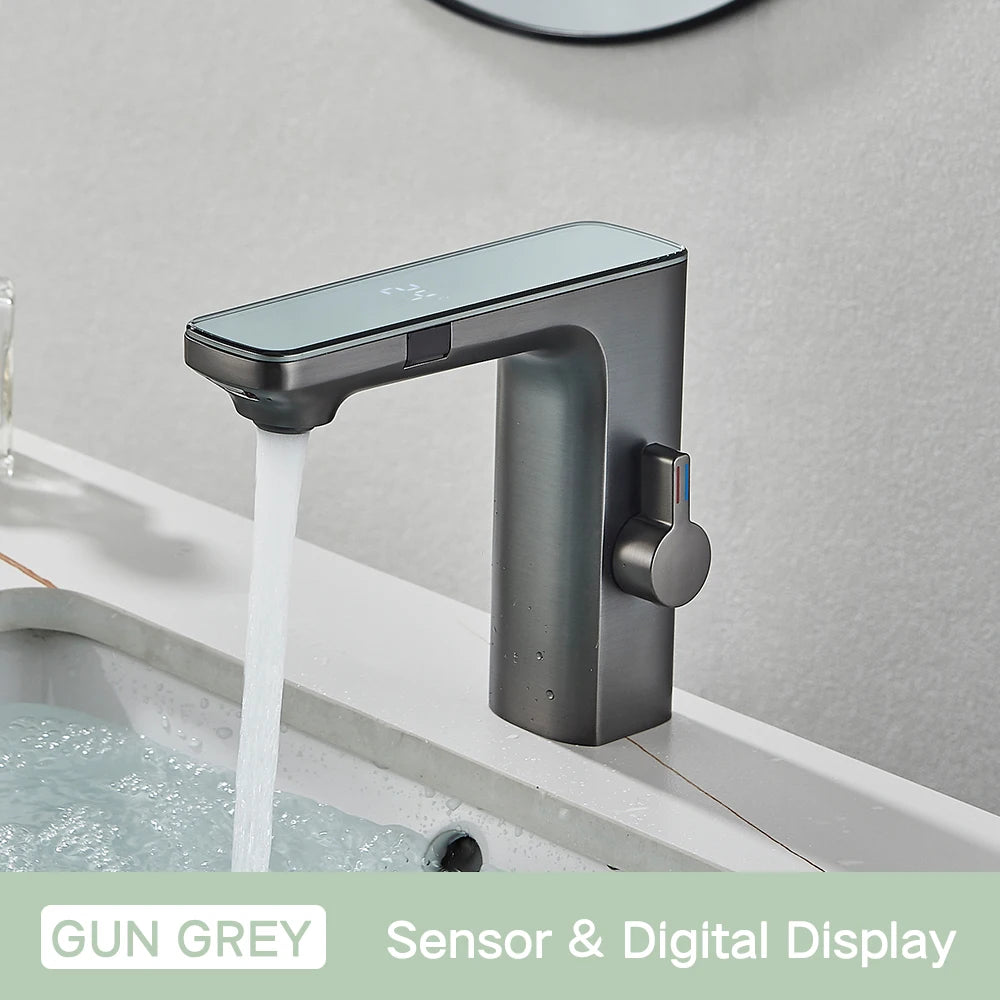 Touchless Sensor Basin Faucet Smart Digital Display  Faucets  Hot Cold Water Mixer