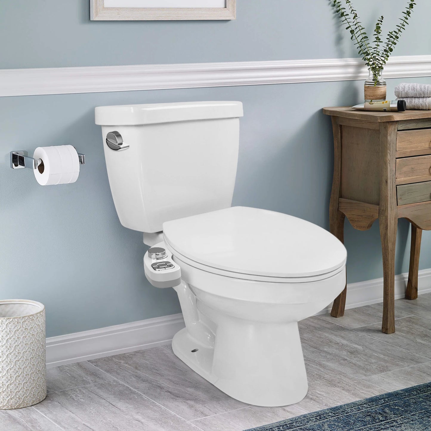 Button Bidet - Non-Electric Self  Cleaning Dual Nozzle (Frontal and Rear Wash) Fresh Water Bidet Toilet Seat Attachment