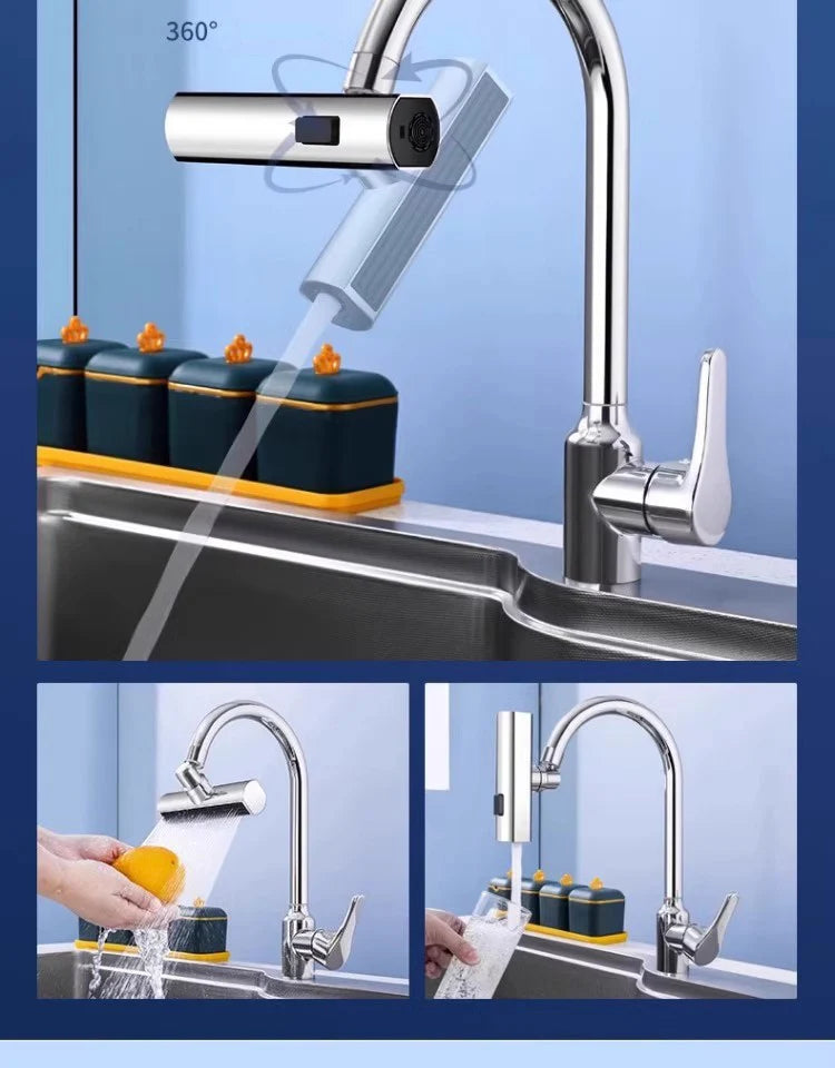 Kitchen Waterfall Three-mode Universal Swivel Extension Faucet