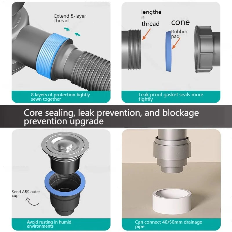 Kitchen Sink Sewer Odorous Drainage Pipe, Double Sink Drainage Pipe Set