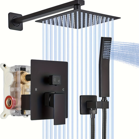 Shower Faucet Set, Copper Shower System with Rain Shower Head and Handheld, Wall Mount Oil Rubbed Finish,